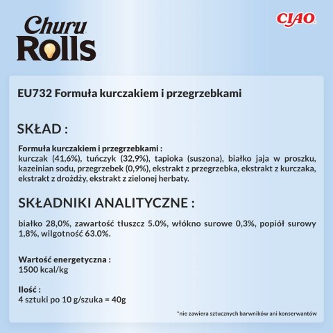 INABA Churu Rolls Tuńczyk z przegrzebkami - przysmak dla kota - 4x10 g INABA INABA Churu Rolls Tuńczyk z przegrzebkami - przysmak dla kota - 4x10 g INABA