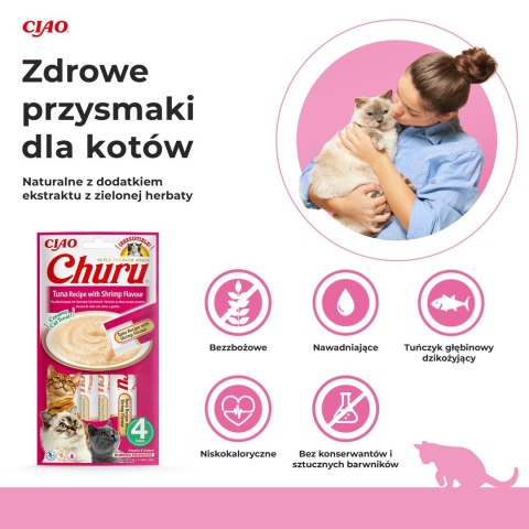 INABA Churu Tuńczyk z krewetkami - przysmak dla kota - 4x14 g INABA INABA Churu Tuńczyk z krewetkami - przysmak dla kota - 4x14 g INABA