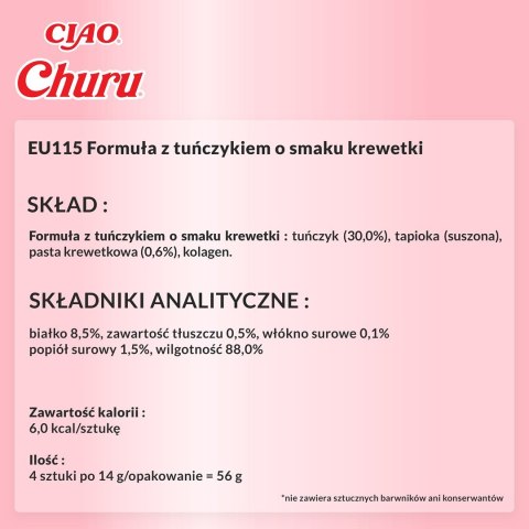INABA Churu Tuńczyk z krewetkami - przysmak dla kota - 4x14 g INABA INABA Churu Tuńczyk z krewetkami - przysmak dla kota - 4x14 g INABA