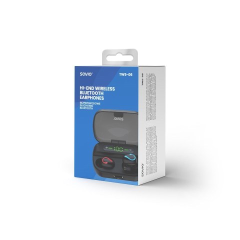 SAVIO BEZPRZEWODOWE SŁUCHAWKI BLUETOOTH 5.0 + EDR TWS-06 SAVIO SAVIO BEZPRZEWODOWE SŁUCHAWKI BLUETOOTH 5.0 + EDR TWS-06 SAVIO