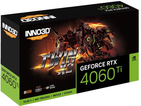 Karta graficzna INNO3D GeForce RTX 4060 Ti TWIN X2 8GB GDDR6 DLSS 3 INNO3D Karta graficzna INNO3D GeForce RTX 4060 Ti TWIN X2 8GB GDDR6 DLSS 3 INNO3D
