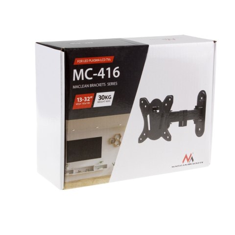 MACLEAN UCHWYT DO TELEWIZORA LUB MONITORA MAX. VESA 100X100, 13-32", 30KG, CZARNY MC-416 Maclean MACLEAN UCHWYT DO TELEWIZORA LUB MONITORA MAX. VESA 100X100, 13-32", 30KG, CZARNY MC-416 Maclean