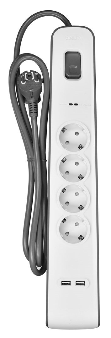 Listwa zasilająca Belkin Power Surge 4-PORT + 2xUSB-A 2m Grey/White Schuko Belkin Listwa zasilająca Belkin Power Surge 4-PORT + 2xUSB-A 2m Grey/White Schuko Belkin