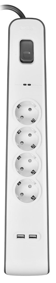 Listwa zasilająca Belkin Power Surge 4-PORT + 2xUSB-A 2m Grey/White Schuko Belkin Listwa zasilająca Belkin Power Surge 4-PORT + 2xUSB-A 2m Grey/White Schuko Belkin