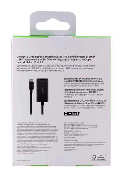 Adapter Belkin Connect USB-C to HDMI 2.1 Adapter (8K, 4K, HDR compatible) Belkin Adapter Belkin Connect USB-C to HDMI 2.1 Adapter (8K, 4K, HDR compatible) Belkin