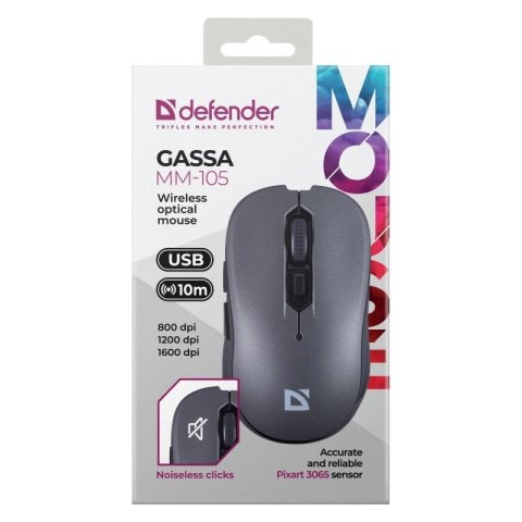 DEFENDER MYSZ GASSA MM-105 RF SILENT SZARA Defender DEFENDER MYSZ GASSA MM-105 RF SILENT SZARA Defender