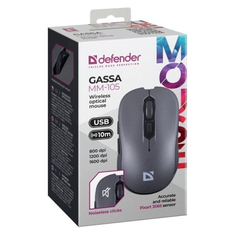 DEFENDER MYSZ GASSA MM-105 RF SILENT SZARA Defender DEFENDER MYSZ GASSA MM-105 RF SILENT SZARA Defender