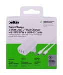 Ładowarka Belkin BoostCharge 3 Port USB-C PD 3.1 PPS Wall Charger 67W + USB-C to USB-C Cable 2m White Belkin