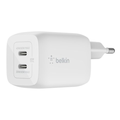 Ładowarka Belkin BoostCharge Pro Dual USB-C PD 3.0 PPS GaN Wall Charger 65W White Belkin Ładowarka Belkin BoostCharge Pro Dual USB-C PD 3.0 PPS GaN Wall Charger 65W White Belkin
