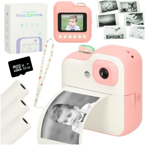 Kik Sp. z o. o. Sp. k. Aparat fotograficzny natychmiastowy drukarka termiczna + wkłady karta 32GB różowy Kik Sp. z o. o. Sp. k. Aparat fotograficzny natychmiastowy drukarka termiczna + wkłady karta 32GB różowy