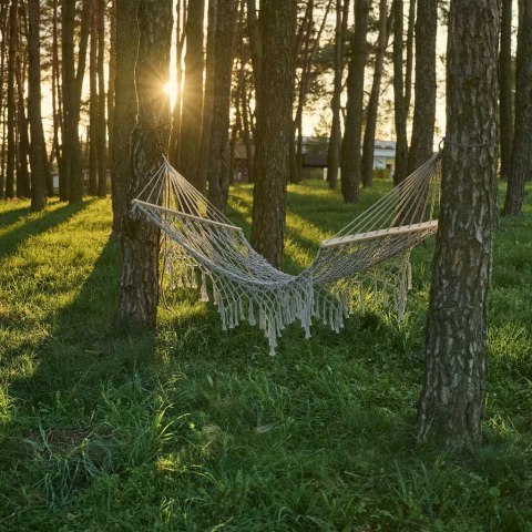 Kik Sp. z o. o. Sp. k. Hamak ogrodowy boho siatka frędzle leżak wiszący makrama 200cm Szary Kik Sp. z o. o. Sp. k. Hamak ogrodowy boho siatka frędzle leżak wiszący makrama 200cm Szary