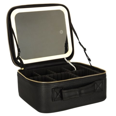 Kik Sp. z o. o. Sp. k. Kosmetyczka organizer na kosmetyki biżuterię kuferek z lusterkiem LED czarny Kik Sp. z o. o. Sp. k. Kosmetyczka organizer na kosmetyki biżuterię kuferek z lusterkiem LED czarny