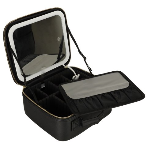 Kik Sp. z o. o. Sp. k. Kosmetyczka organizer na kosmetyki biżuterię kuferek z lusterkiem LED czarny Kik Sp. z o. o. Sp. k. Kosmetyczka organizer na kosmetyki biżuterię kuferek z lusterkiem LED czarny