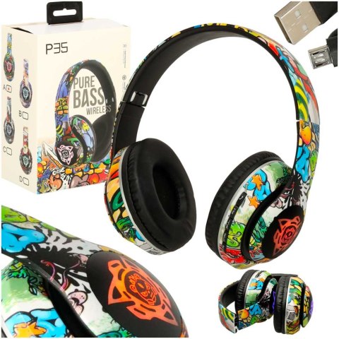 Kik Sp. z o. o. Sp. k. Słuchawki bezprzewodowe nauszne P35 Bluetooth LED Gaming Sport Kik Sp. z o. o. Sp. k. Słuchawki bezprzewodowe nauszne P35 Bluetooth LED Gaming Sport