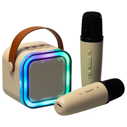 Kik Sp. z o. o. Sp. k. Zestaw do karaoke 2 mikrofony + głośnik przenośny BLUETOOTH USB LED beżowy Kik Sp. z o. o. Sp. k. Zestaw do karaoke 2 mikrofony + głośnik przenośny BLUETOOTH USB LED beżowy
