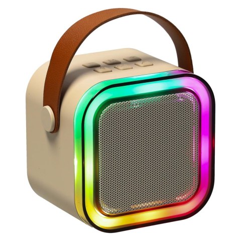 Kik Sp. z o. o. Sp. k. Zestaw do karaoke 2 mikrofony + głośnik przenośny BLUETOOTH USB LED beżowy Kik Sp. z o. o. Sp. k. Zestaw do karaoke 2 mikrofony + głośnik przenośny BLUETOOTH USB LED beżowy