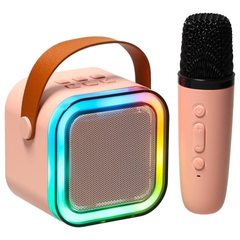 Kik Sp. z o. o. Sp. k. Zestaw do karaoke mikrofon + głośnik przenośny BLUETOOTH USB LED różowy Kik Sp. z o. o. Sp. k. Zestaw do karaoke mikrofon + głośnik przenośny BLUETOOTH USB LED różowy