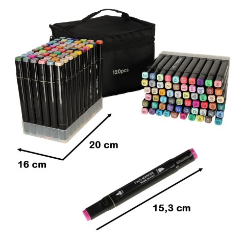 Kik Sp. z o. o. Sp. k. Markery dwustronne mazaki alkoholowe w etui 120 + podstawka Kik Sp. z o. o. Sp. k. Markery dwustronne mazaki alkoholowe w etui 120 + podstawka