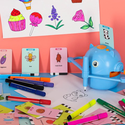 Kik Sp. z o. o. Sp. k. Robot edukacyjny interaktywny nauka rysowania pisania zestaw fiszki mazaki niebieski Kik Sp. z o. o. Sp. k. Robot edukacyjny interaktywny nauka rysowania pisania zestaw fiszki mazaki niebieski