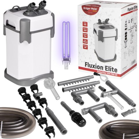 Kruger Meier Fluxion Elite 1200 UVC PRO - filtr zewnętrzny z lampą UV do akwarium 100 - 250 litrów Kruger Meier Fluxion Elite 1200 UVC PRO - filtr zewnętrzny z lampą UV do akwarium 100 - 250 litrów