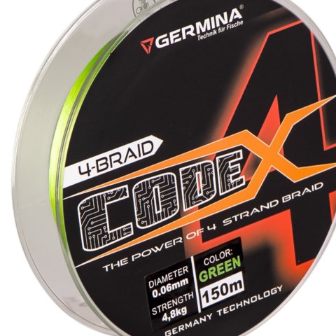 Germina 4-BRAID CODE 0,10mm GREEN - plecionka wędkarska 150m Germina 4-BRAID CODE 0,10mm GREEN - plecionka wędkarska 150m