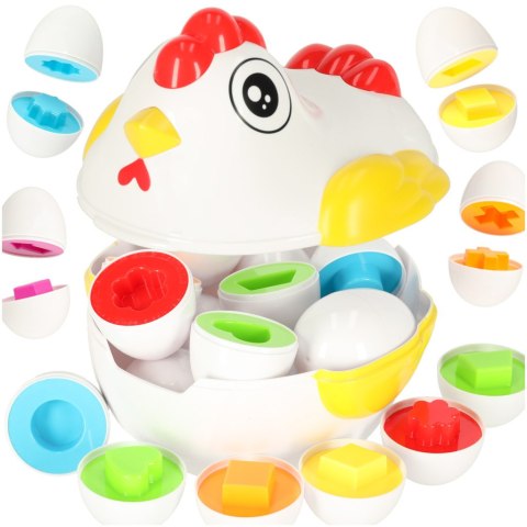 Kik Sp. z o. o. Sp. k. Układanka edukacyjna sorter dopasuj kształty jajka 12 szt. kura Kik Sp. z o. o. Sp. k. Układanka edukacyjna sorter dopasuj kształty jajka 12 szt. kura