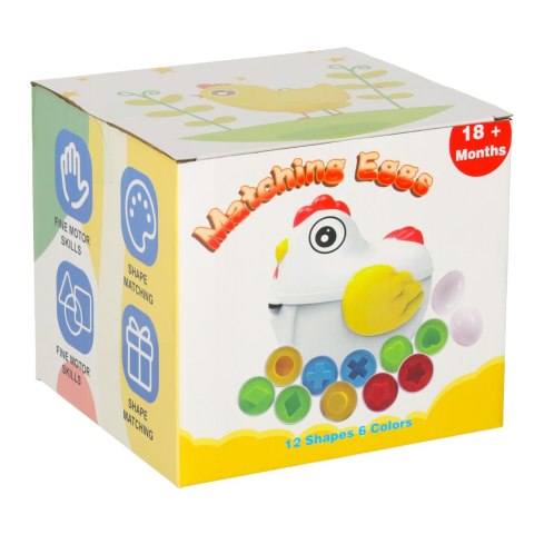 Kik Sp. z o. o. Sp. k. Układanka edukacyjna sorter dopasuj kształty jajka 12 szt. kura Kik Sp. z o. o. Sp. k. Układanka edukacyjna sorter dopasuj kształty jajka 12 szt. kura