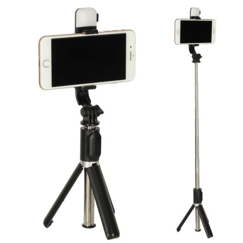 Kik Sp. z o. o. Sp. k. Kijek do selfie z pilotem Bluetooth statyw tripod lampka LED czarny Kik Sp. z o. o. Sp. k. Kijek do selfie z pilotem Bluetooth statyw tripod lampka LED czarny
