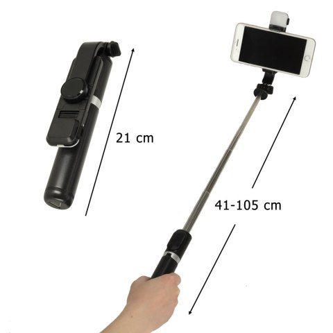 Kik Sp. z o. o. Sp. k. Kijek do selfie z pilotem Bluetooth statyw tripod lampka LED czarny Kik Sp. z o. o. Sp. k. Kijek do selfie z pilotem Bluetooth statyw tripod lampka LED czarny