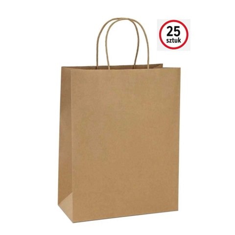 BSTech Torba Papierowa, prezentowa, brązowa rączka. 260x170x310. Zestaw 25 szt. 120 gsm. BSTech Torba Papierowa, prezentowa, brązowa rączka. 260x170x310. Zestaw 25 szt. 120 gsm.