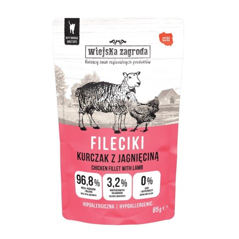 Wiejska Zagroda Karma mokra dla kota Fileciki Kurczak z jagnięciną (dorosły) 85g (12 szt/op) Wiejska zagroda