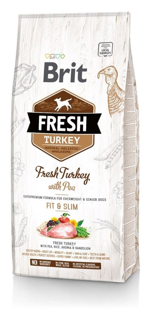 BRIT Fresh Turkey & Pea fit & slim - sucha karma z indykiem dla psów o niskiej aktywności i z nadwagą - 12 kg Brit