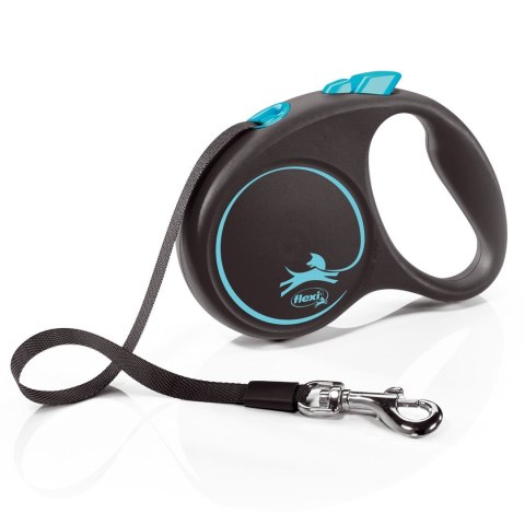 Smycz flexi automatyczna Black Design S taśma 5 m - dla psa do 15 kg, kolor niebieski Flexi