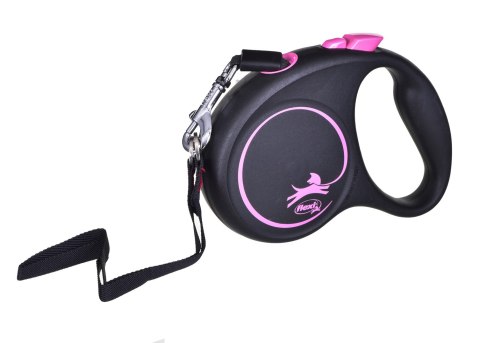 Smycz flexi automatyczna Black Design S taśma 5 m - dla psa do 15 kg, kolor różowy Flexi