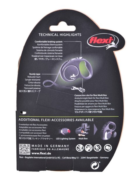 Smycz flexi automatyczna Black Design S taśma 5 m - dla psa do 15 kg, kolor różowy Flexi