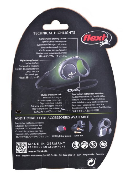 Smycz flexi automatyczna Black Design S taśma 5 m - dla psa do 15 kg, kolor srebrny Flexi
