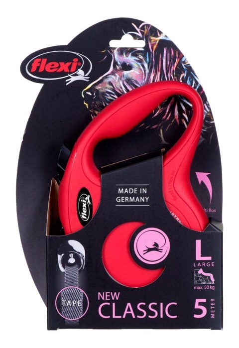 Smycz flexi automatyczna New Classic L taśma 5m - dla psa do 50kg, kolor czerwony Flexi