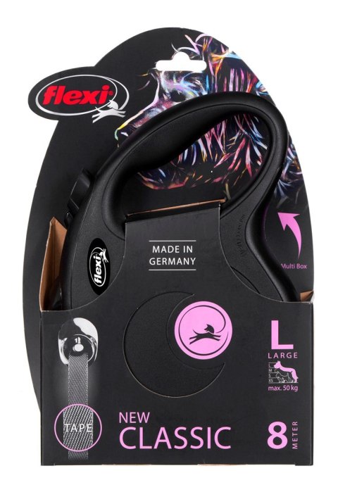 Smycz flexi automatyczna New Classic L taśma 8 m - dla psa do 50 kg, kolor czarny Flexi