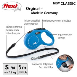 Smycz flexi automatyczna New Classic S linka 5m - dla psa do 12 kg, kolor niebieski Flexi