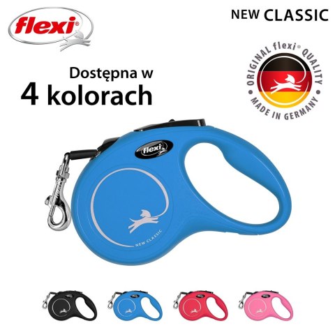 Smycz flexi automatyczna New Classic S taśma 5 m - dla psa do 15 kg, kolor niebieski Flexi