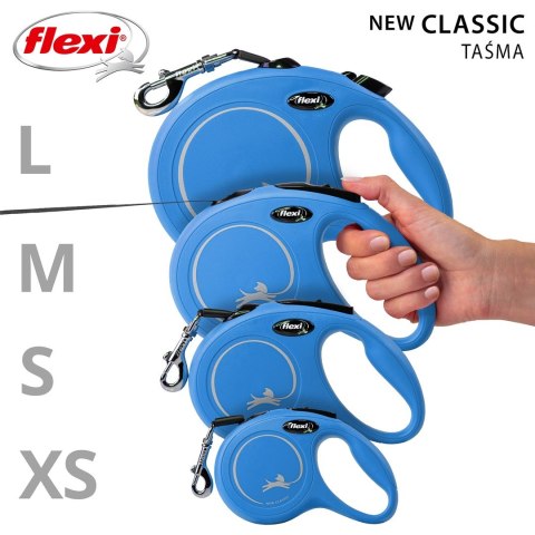 Smycz flexi automatyczna New Classic S taśma 5 m - dla psa do 15 kg, kolor niebieski Flexi