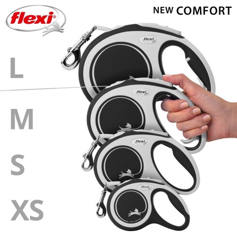 Smycz flexi automatyczna New Comfort L taśma 8 m - dla psa do 50 kg, kolor czarny Flexi