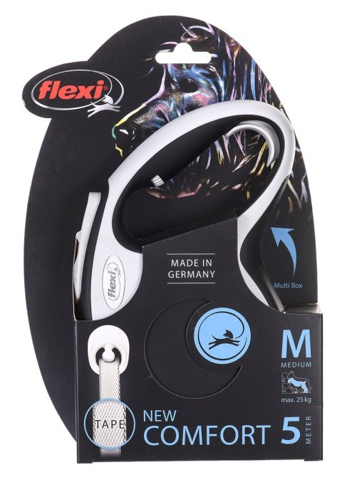 Smycz flexi automatyczna New Comfort M taśma 5 m - dla psa do 25 kg, kolor czarny Flexi