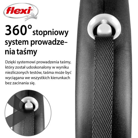 Smycz flexi automatyczna Black Design L taśma 5 m - dla psa do 50 kg, kolor srebrny Flexi