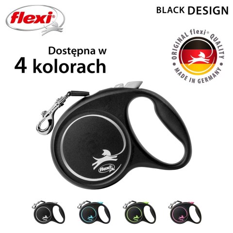 Smycz flexi automatyczna Black Design M taśma 5 m - dla psa do 25 kg, kolor srebrny Flexi