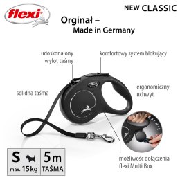 Smycz flexi automatyczna New Classic S czarna - taśma dla psa do 15 kg - 5 m Flexi