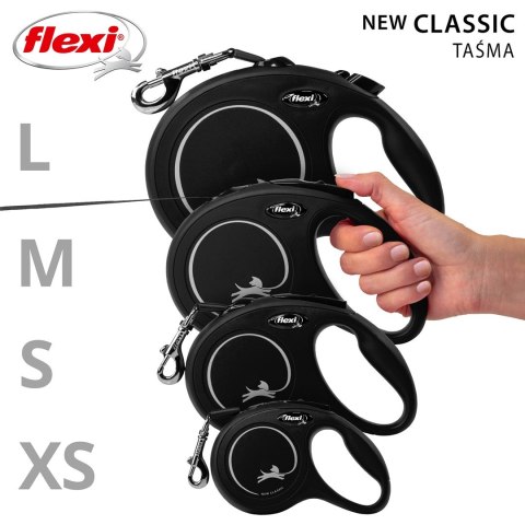 Smycz flexi automatyczna New Classic S czarna - taśma dla psa do 15 kg - 5 m Flexi