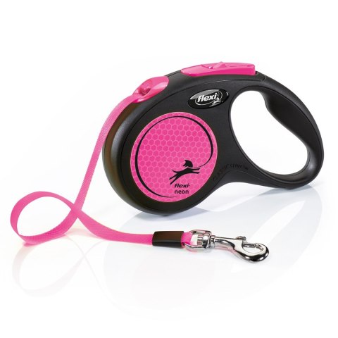 Smycz flexi automatyczna New Neon S taśma 5 m - dla psa do 15 kg, kolor różowy Flexi