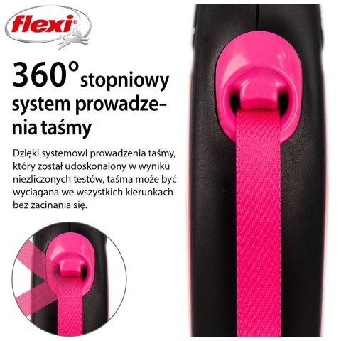 Smycz flexi automatyczna New Neon S taśma 5 m - dla psa do 15 kg, kolor różowy Flexi