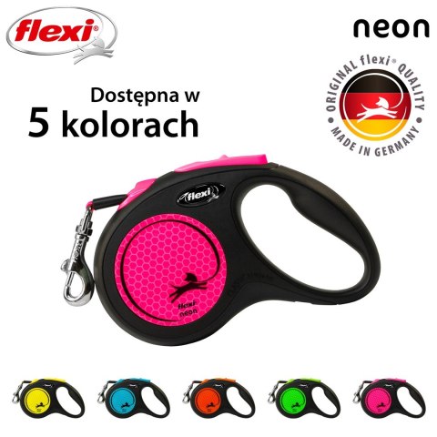 Smycz flexi automatyczna New Neon S taśma 5 m - dla psa do 15 kg, kolor różowy Flexi